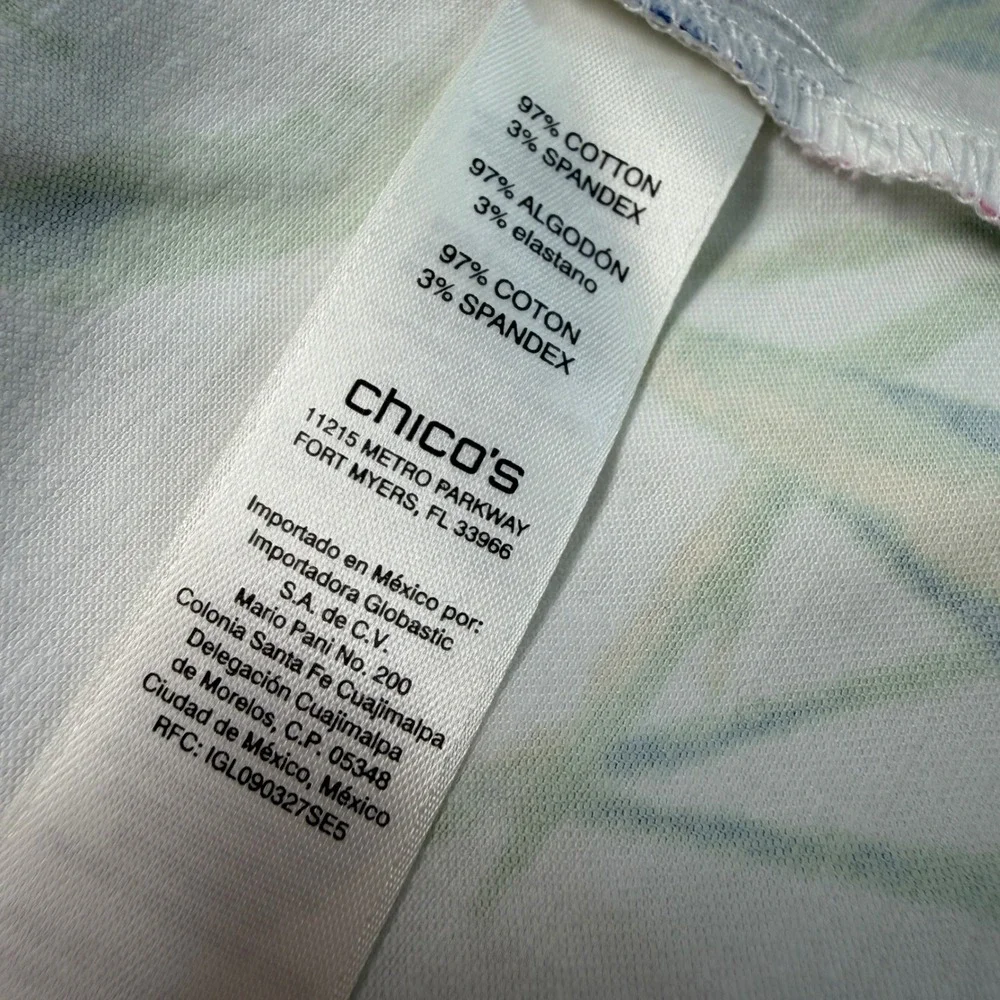Chicos Size‎ 1 M Floral Ruffle Trim Open Front Jacket White Blue Pink Green